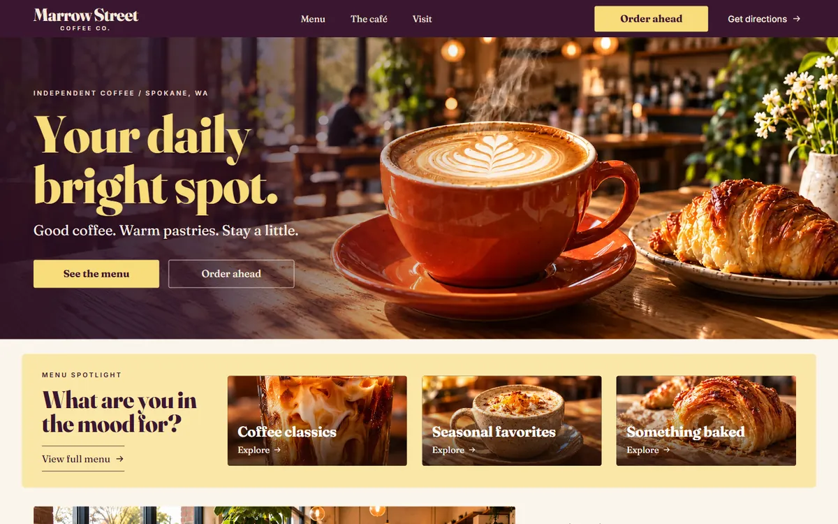 Marrow Street Coffee Co. sample homepage